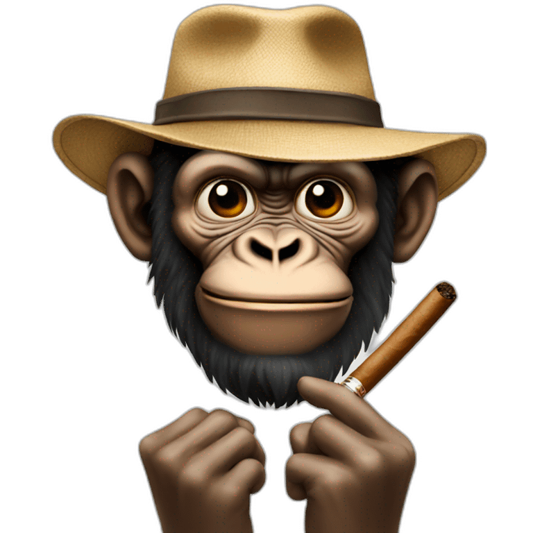 Create an emoji representing an ape with a hat and smoking a cigar emoji