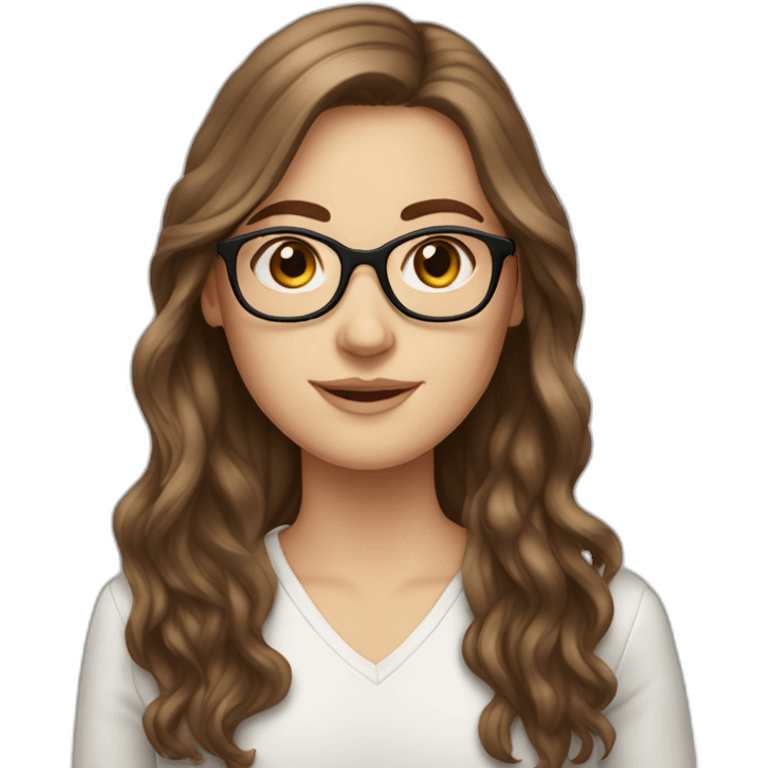 white girl with long brown hair, wearing glasses emoji