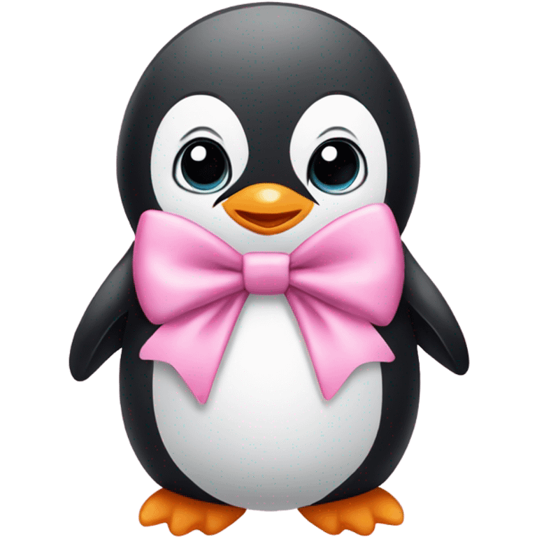 cute baby penguin with a pink bow emoji