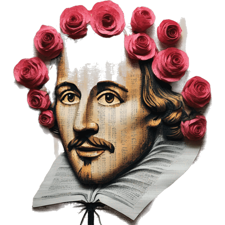 Shakespeare made of newspaper cuttings 420 roses flowers emoji