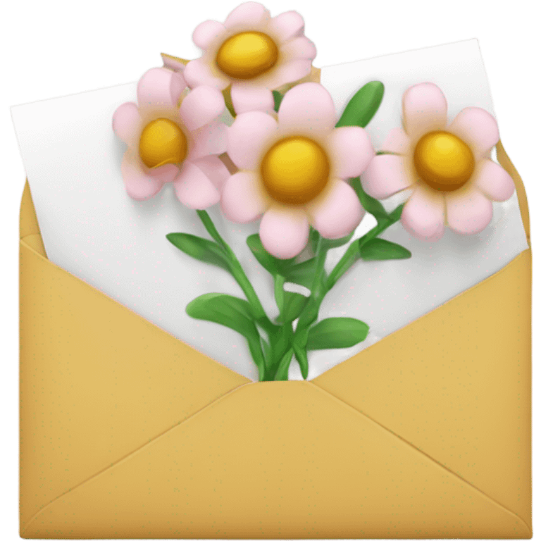 An opened envelope that has flowers coming out of it emoji