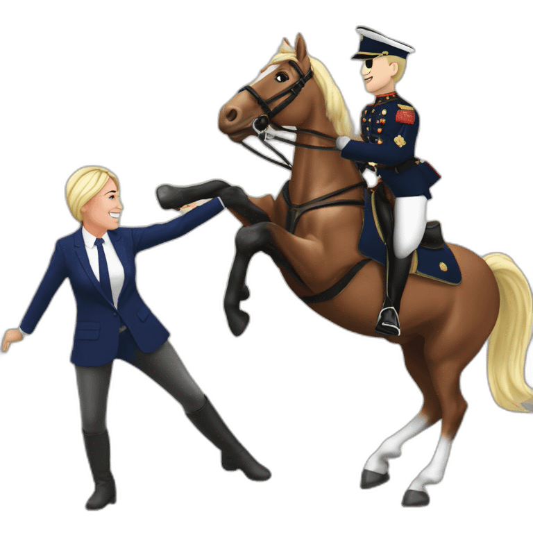 Marine le Pen faisant du cheval sur Emmanuel Macron emoji