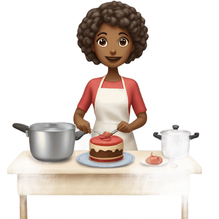 Brown girl cooking ￼￼coquette cake emoji