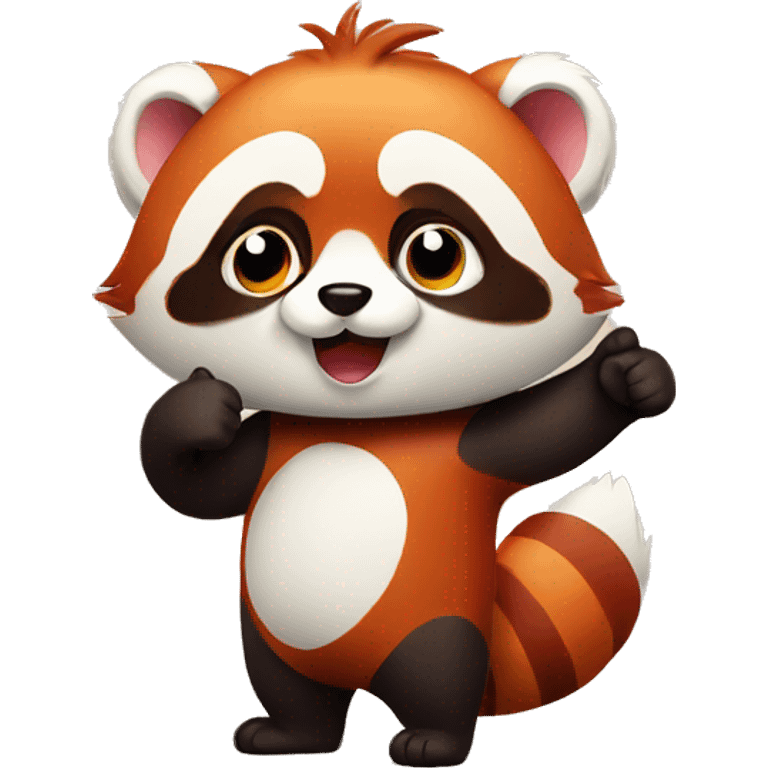 A little red panda with a cute face holds a thumbs up emoji