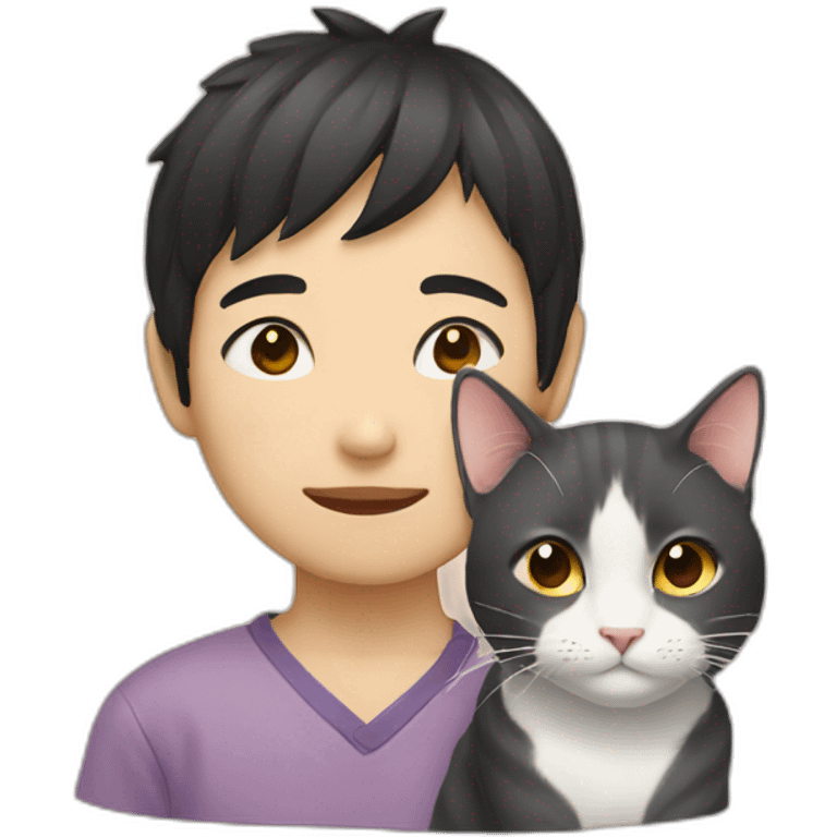 Japanese boy and cat half faced emoji