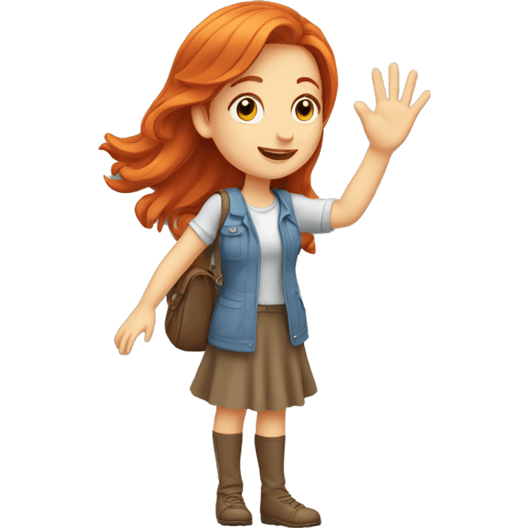 Redhead girl waving emoji