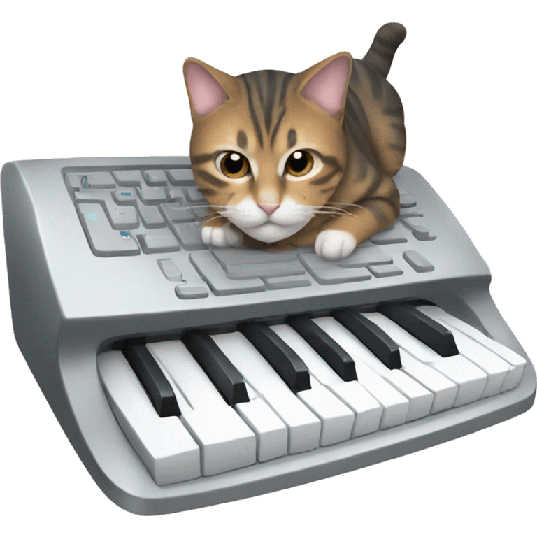 Computer with a cat laying on the key board  emoji