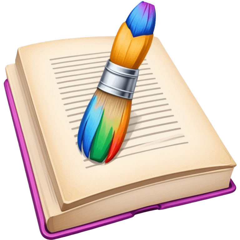 icon for artistic Illustration. paintbrush under illustrated page of book, colorful sketch, simple lines, minimalistic style, transparent background. emoji