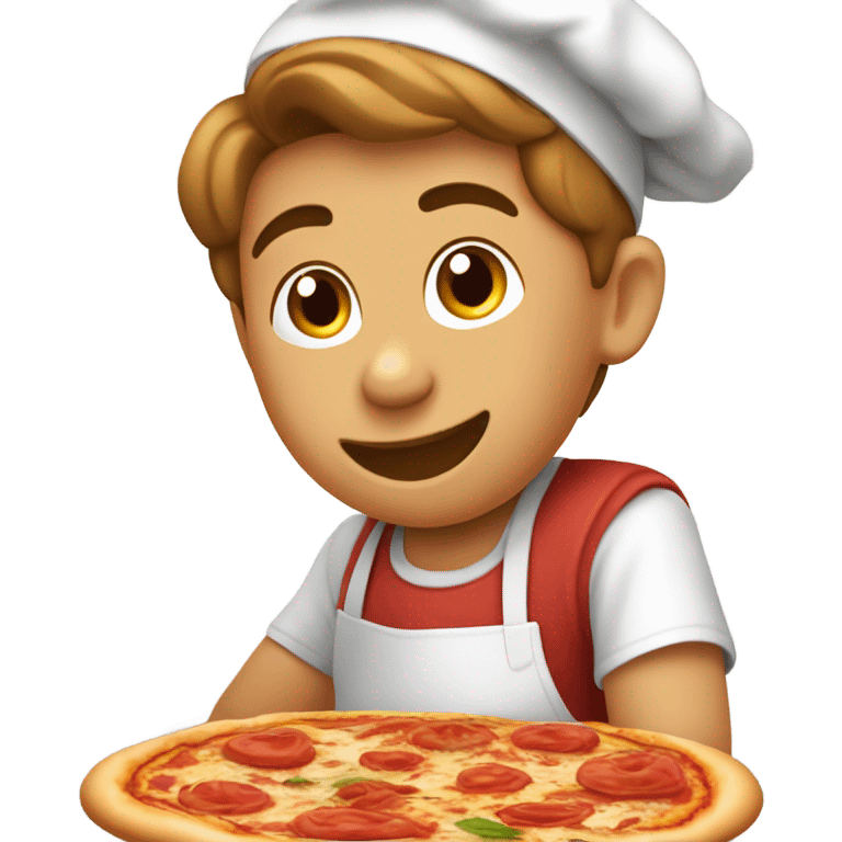 A boy making a pizza emoji