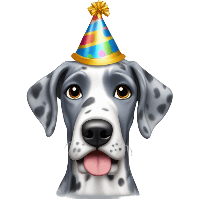 Blue Merle Great Dane wearing party hat emoji