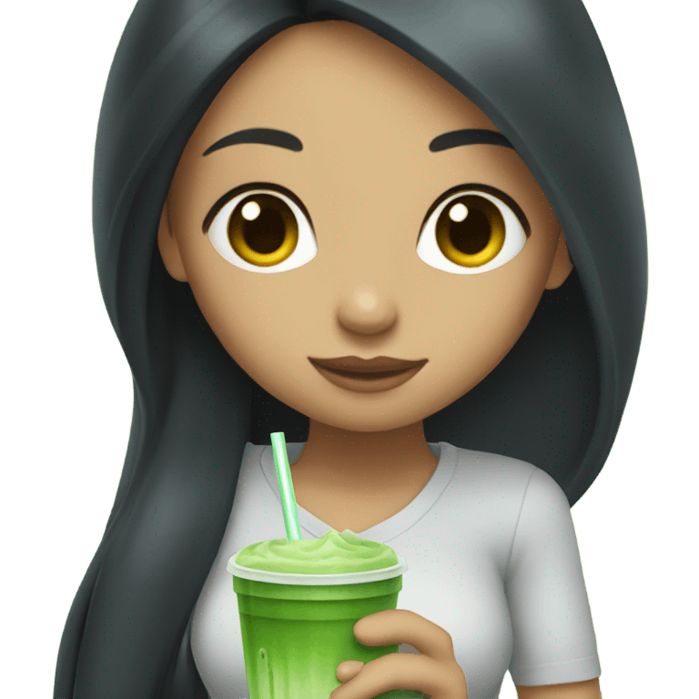 female with long black hair and an iced matcha emoji