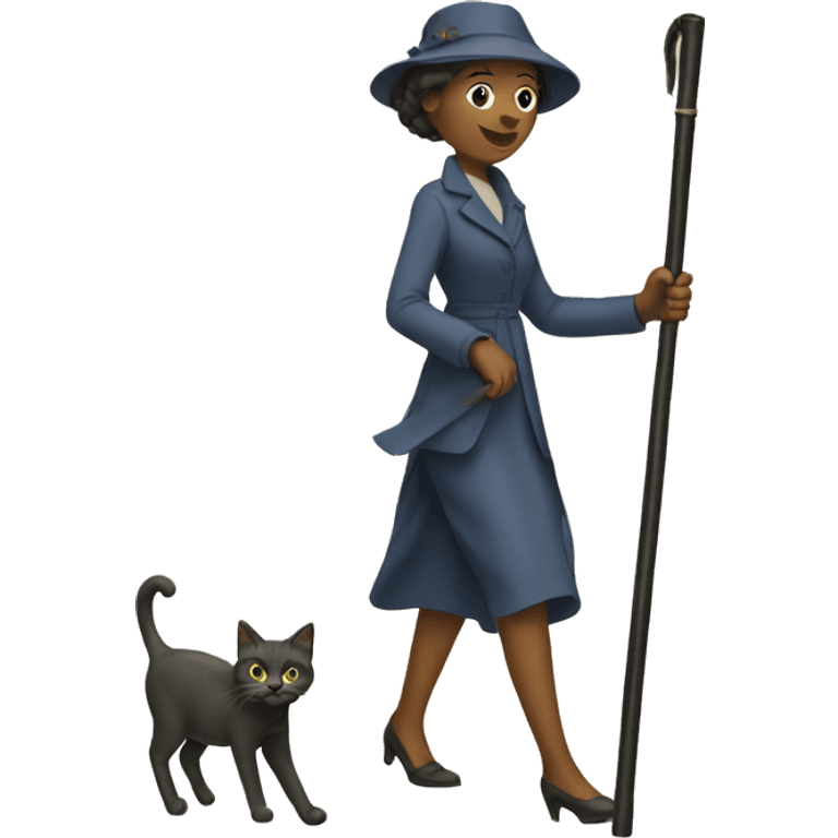 lady with walking stick and cat emoji