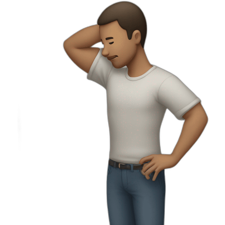 A man extending one arm straight out to the right while bowing their head into the opposite arm, with the other arm bent at the elbow emoji