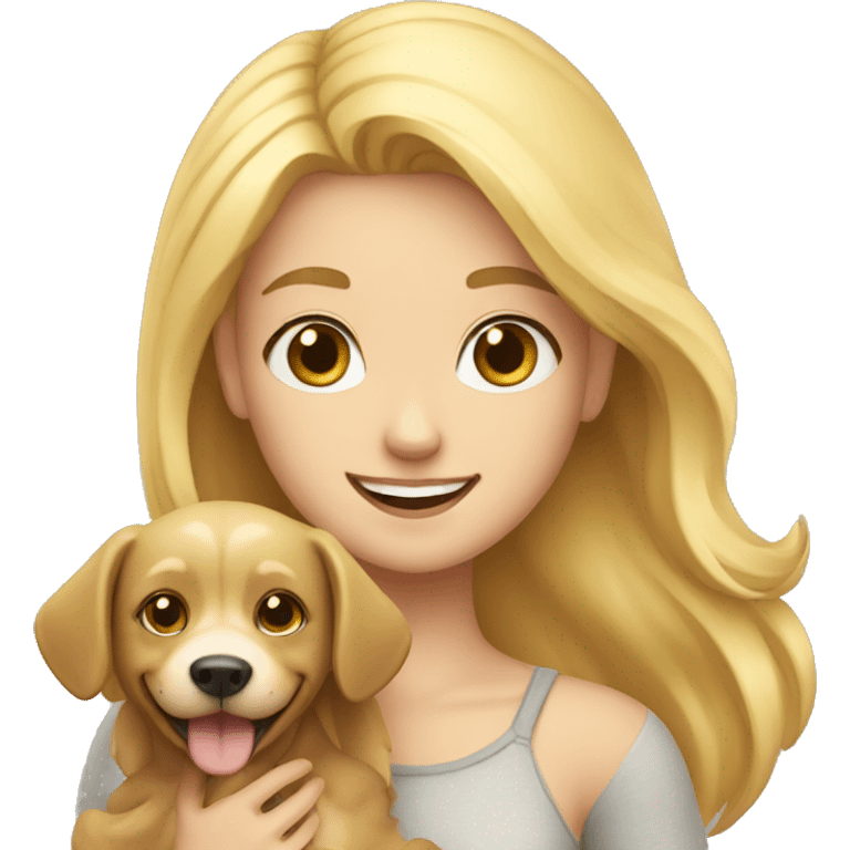 blonde girl holding a dog smile in her hands emoji