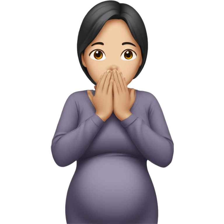 Pregnant Asian woman covered her mouth with her hands emoji