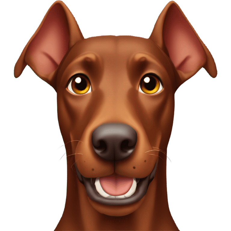 Red Doberman without cropped ears face facing front happy expression  emoji