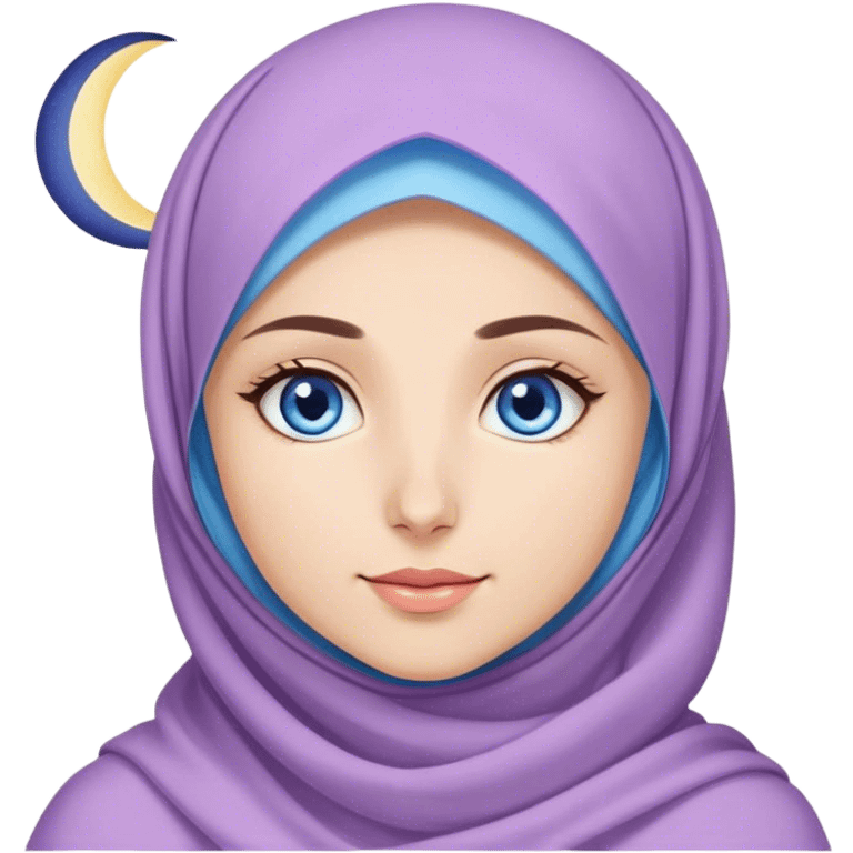 Turkish beautiful finish Konya girl blue eyes with lila color ramadan moon hijab and ramadan light background  emoji