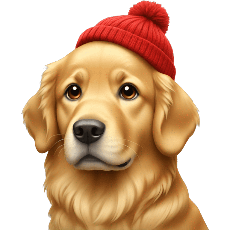 Golden retriever with red beanie emoji