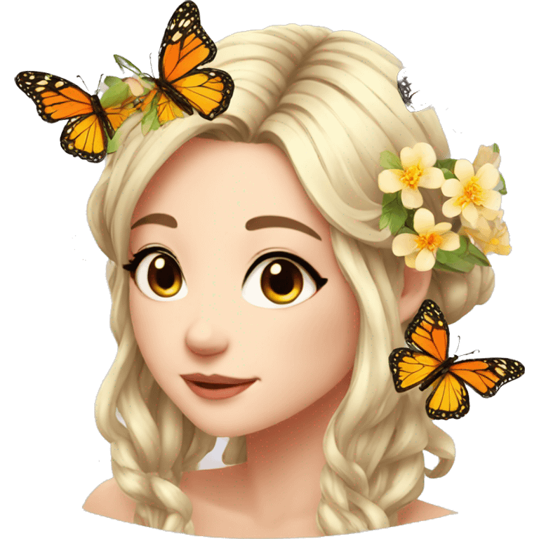 gorgeous anime lady with butterflies and beautiful hair emoji