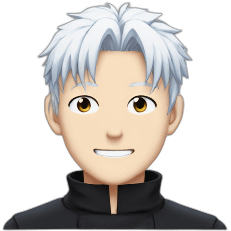 gojo satoru smiling from jujutsu kaisen with white hair, blue sky eyes, wear a black tshirt emoji