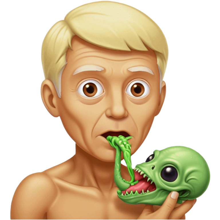 Old blonde white man eating alien emoji