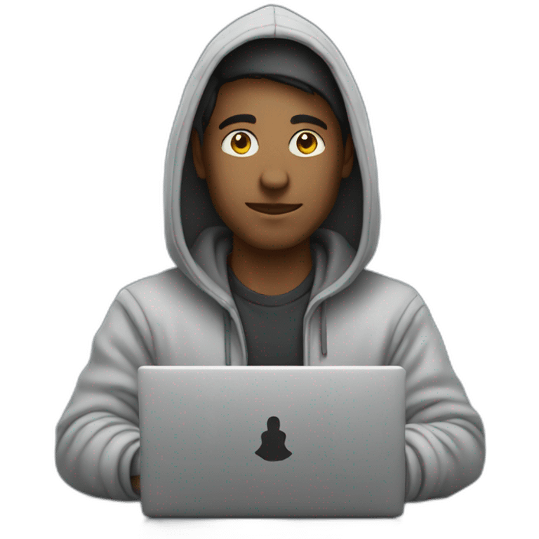 Man wearing a hoodie and codes in laptop emoji