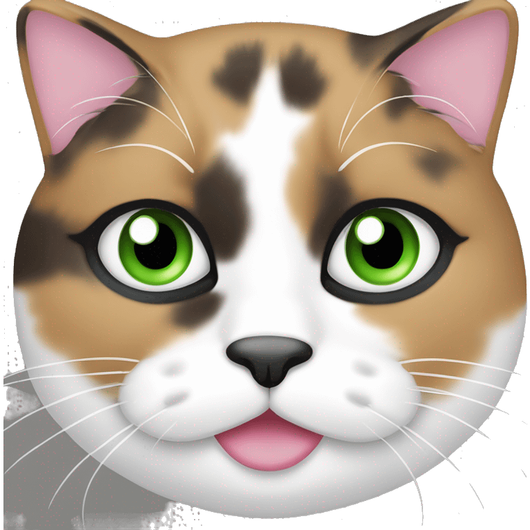 Fat calico cat with green eyes and pink nose emoji