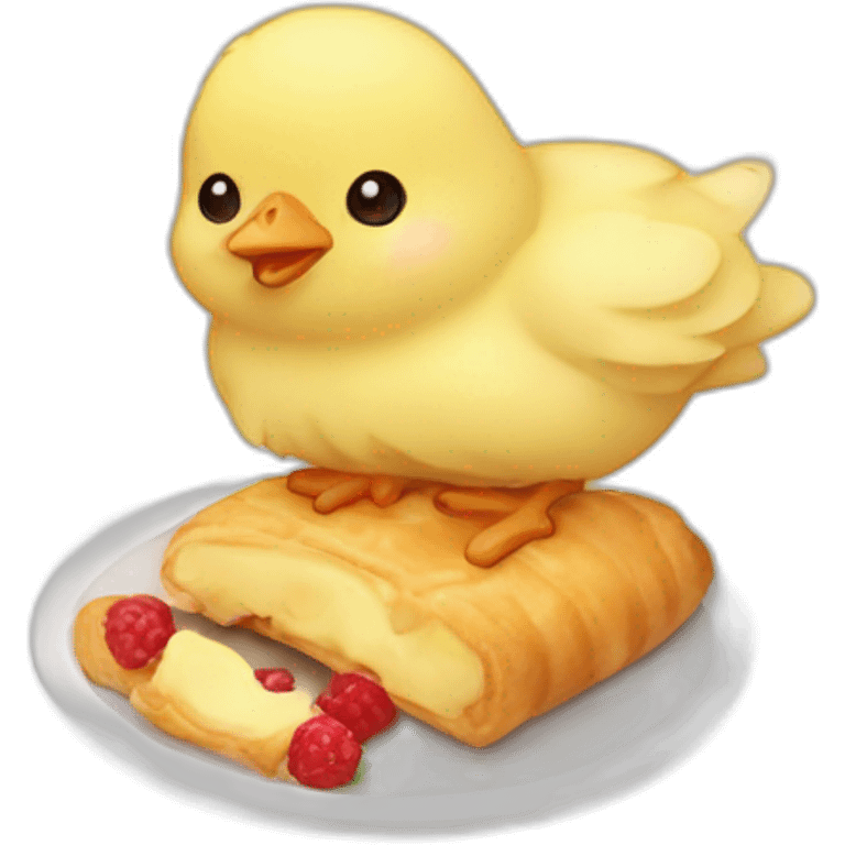 Little chick eating pastry emoji