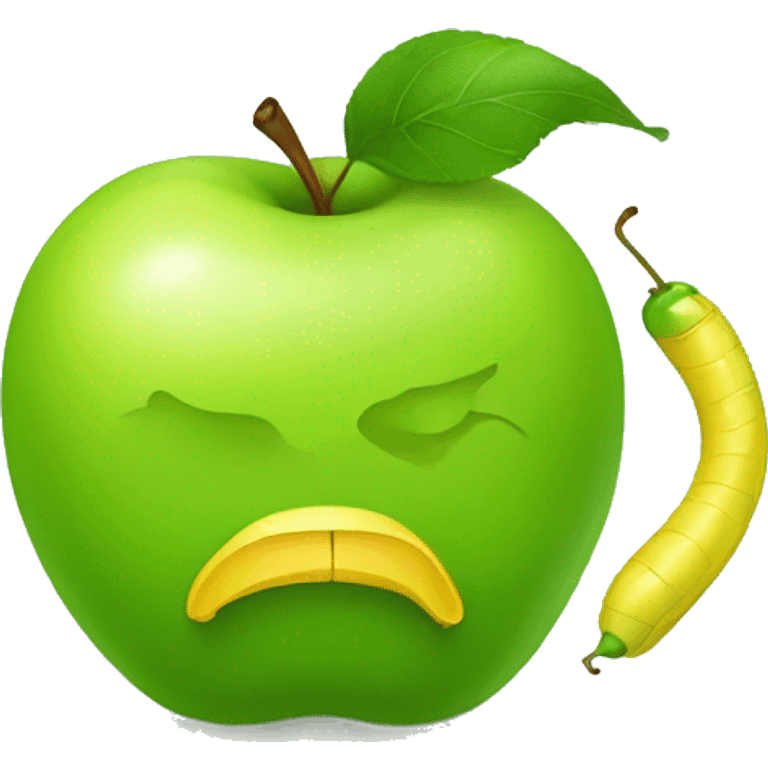 Green apple with yellow worm emoji