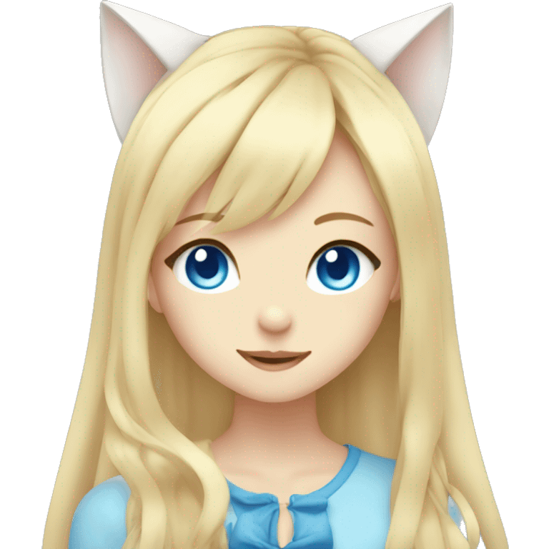 Anime catgirl, long blonde hair, blue eyes emoji