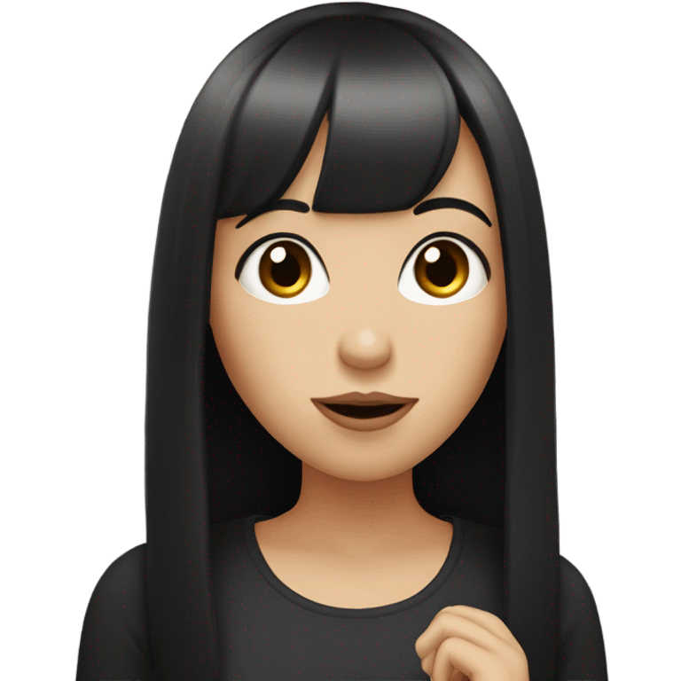 White girl with straight black hair and bangs blowing a kiss  emoji