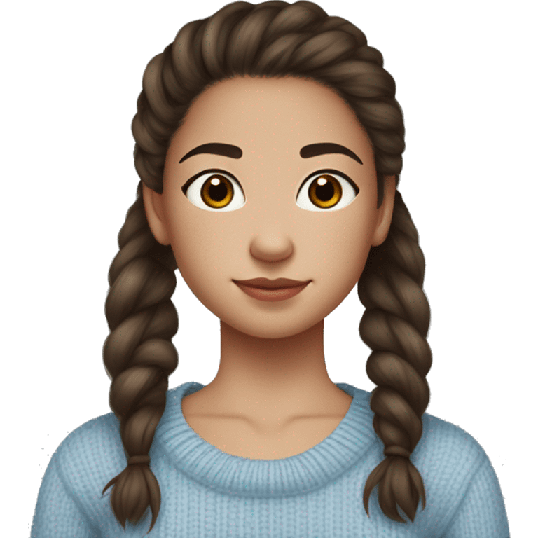 teenage girl, hispanic, freckles, afro brown hair, pony tail, medium length hair, brown eyes, light blue sweater, winter sweater, freckle emoji