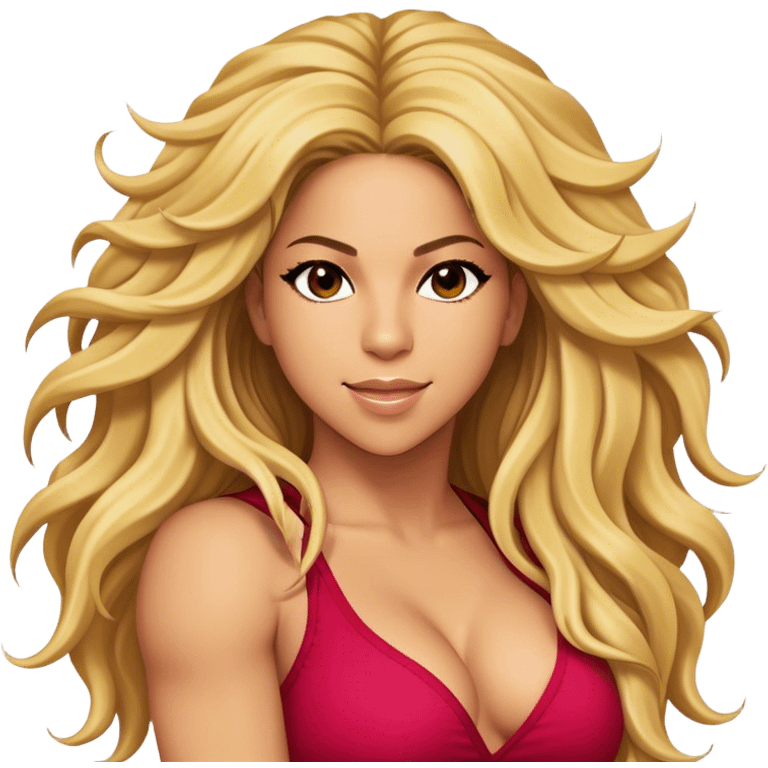 Cinematic Realistic Shakira Portrait Emoji, depicted as a dynamic charismatic pop icon with energetic movement and expressive features, rendered with vibrant textures and dynamic modern lighting that captures her global appeal. emoji