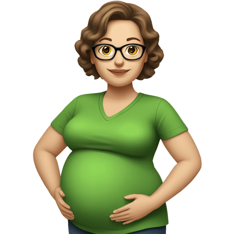 Big pregnant white women wearing a green shirt and glasses with brown hair emoji