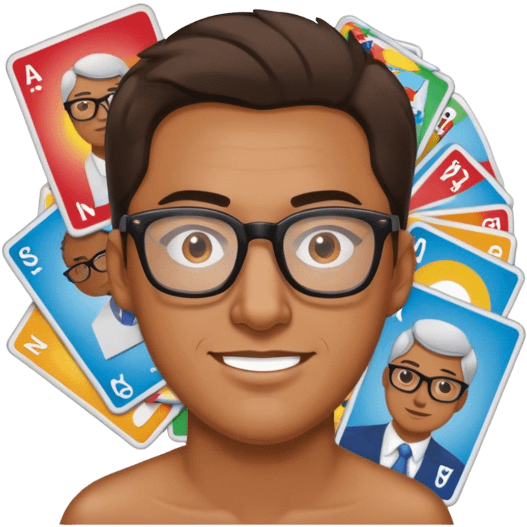 Guy with glasses collecting trading cards emoji