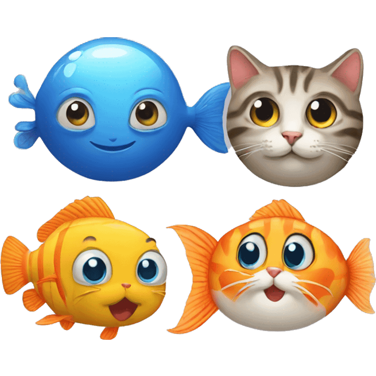 fish a ball and a cat emoji