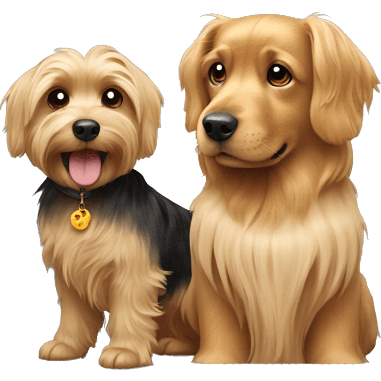 Little yorkie dog with a big golden retriever friend emoji