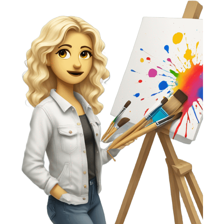 Blonde artist painting emoji