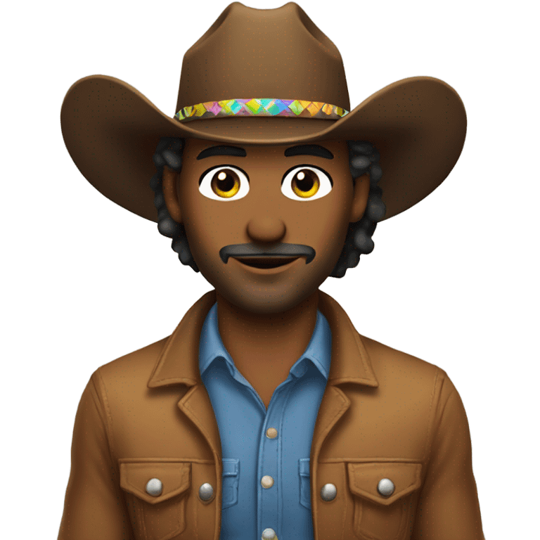 Fabulously gay guy dresses in cowgirl hat and makeup emoji