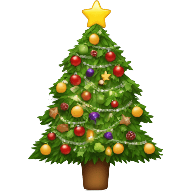 Christmas tree with healthy food on it and lights emoji