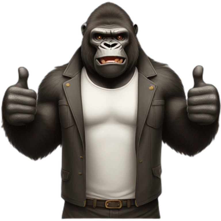 Full body gorilla with human face two thumbs up emoji