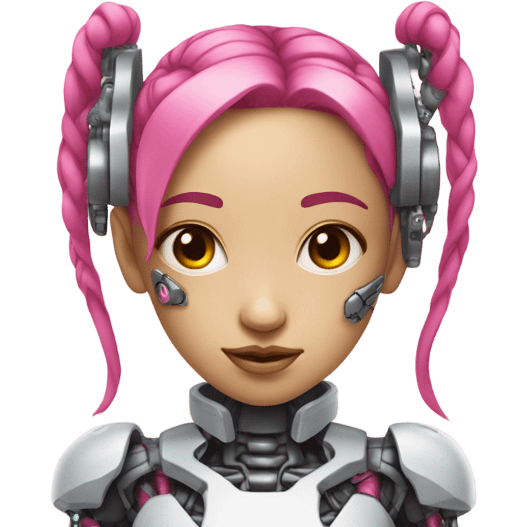 cyborg girl, pink hair, robot body, gynoid, twintails emoji