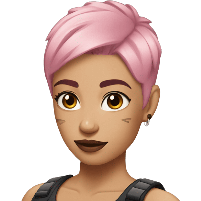 short pink hair  woman with vi roman numeral cheek tatoo buff muscular arms with a tank top on lesian woman emoji