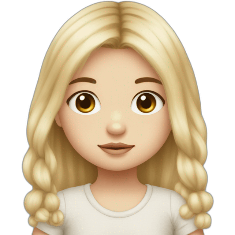 bébé fille blonde décoiffée aux yeux bleus avec une peluche Totoro  emoji