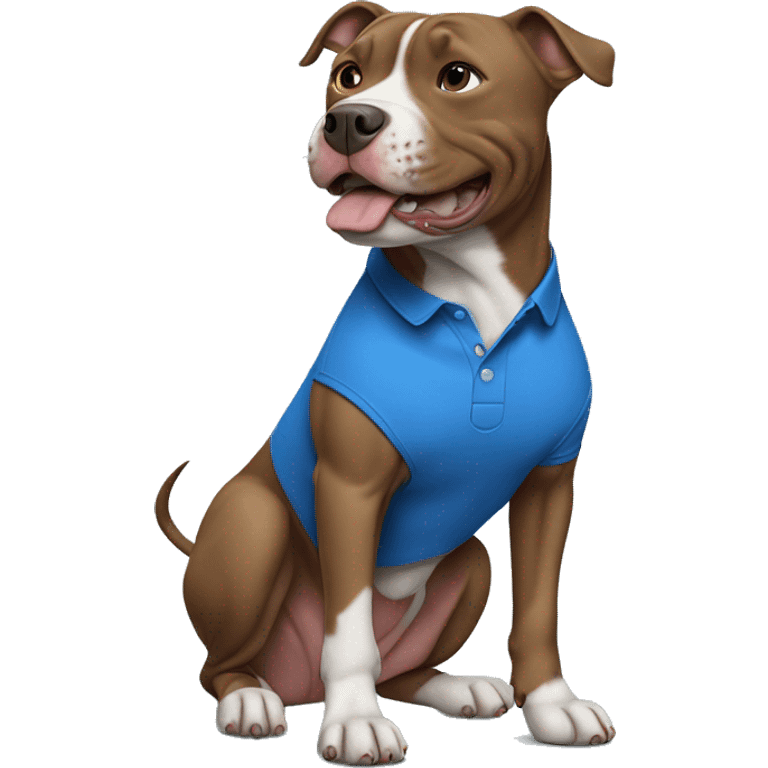 pitbull dog wearing a blue polo barking  emoji