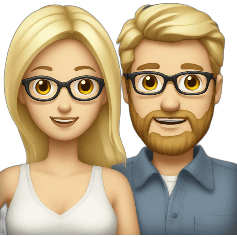 Big-eyed blonde and square-haired white-skinned woman and her white-skinned bearded glasses-wearing husband emoji