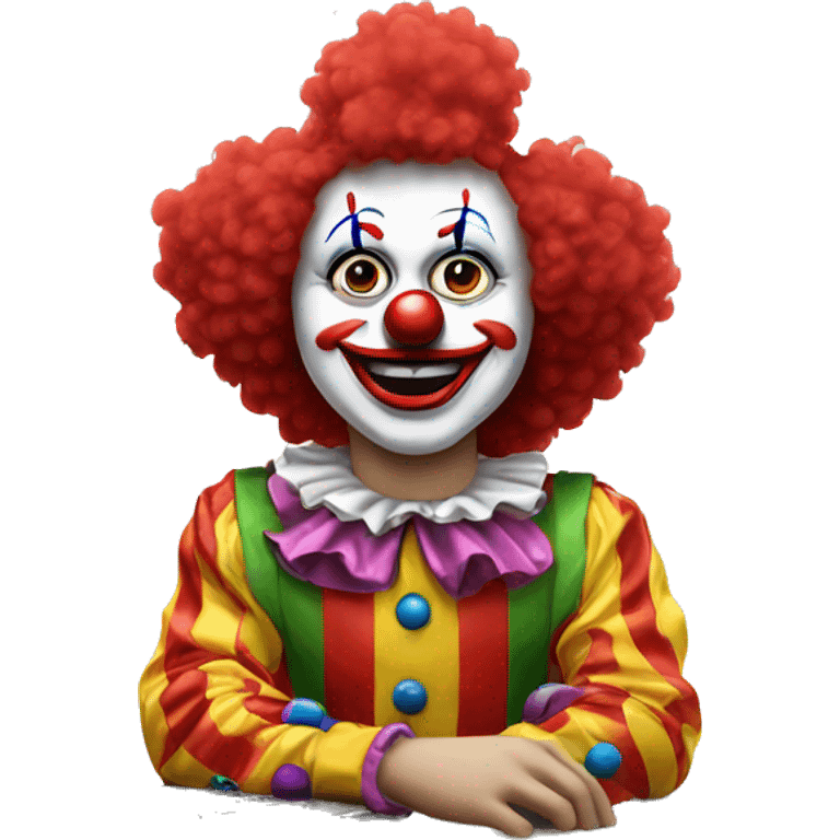 clown original emoji siting in front of PC emoji