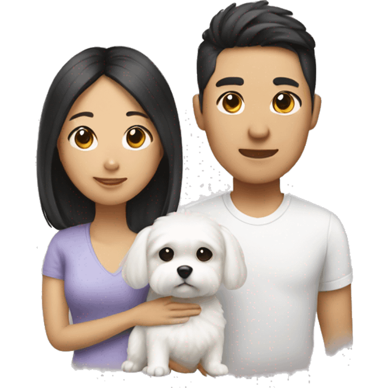 an asian couple with a small white fluffy dog emoji