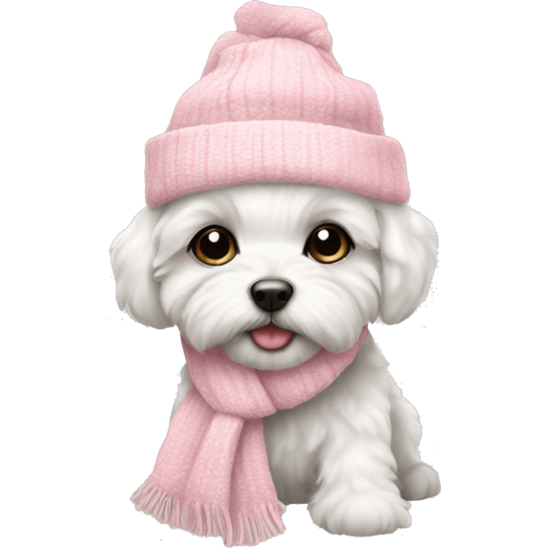 schichon winter puppy with pale pink christmas hat and scarf emoji