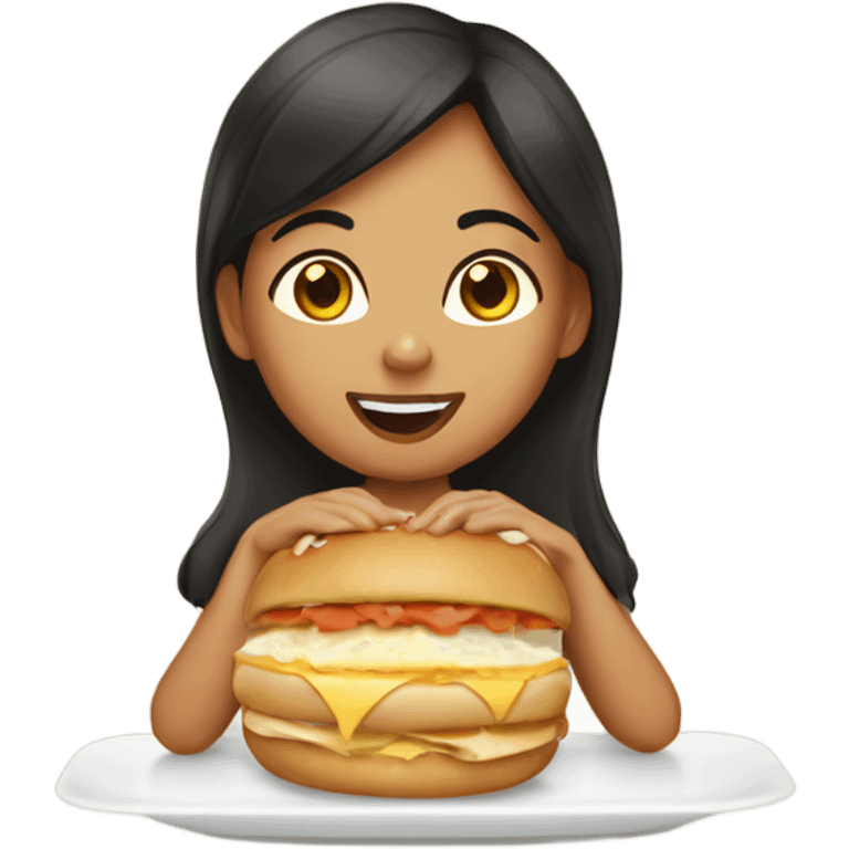 Hispanic girl eating and bagel egg and cheese emoji